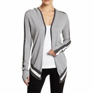 Blanc Noir Gray Striped Sporty Cardigan Silk Cotton Knit Size Medium